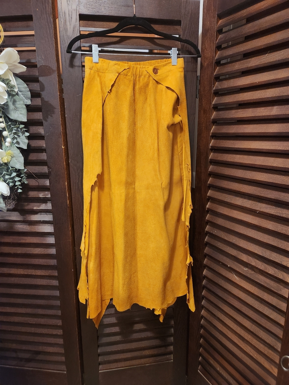 Vintage Mustard Yellow Suede Maxi Skirt with Asymmetric Layers
